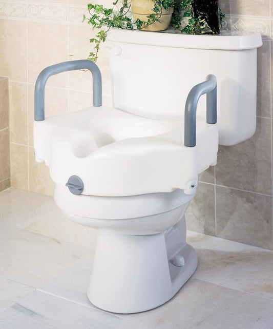 5" Raised Locking Toilet Seat, With Arms, Elongated